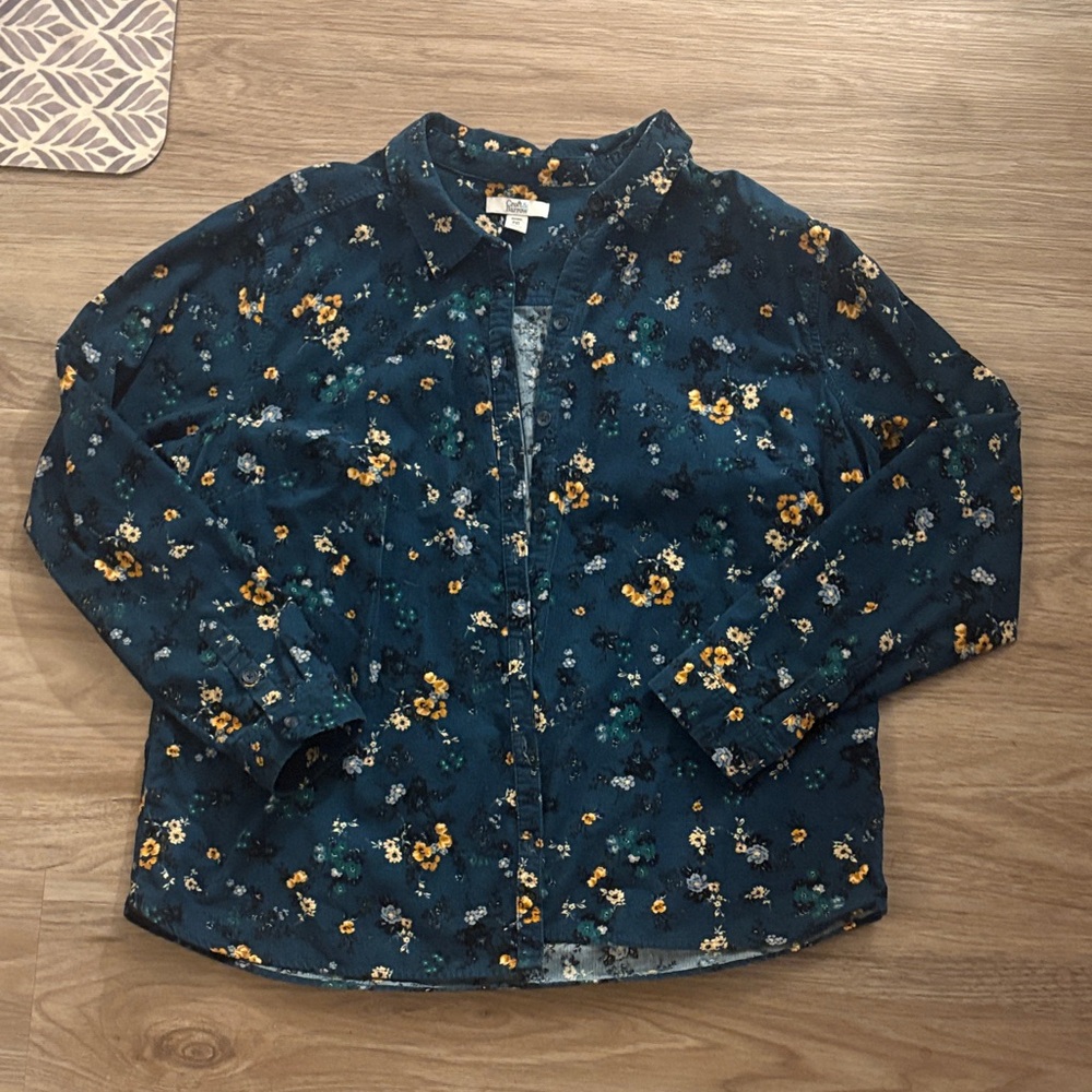 croft & barrow Teal corduroy Floral Button-Down Shirt